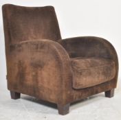 LIGNET ROSET CHOCOLATE BROWN DECO SHAPED LOUNGE ARMCHAIR