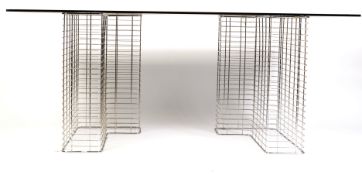 1980'S HABITAT RETRO VINTAGE CHROME WIRE AND GLASS OFFICE DESK