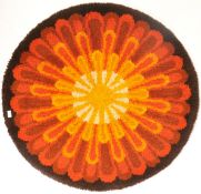 VERNER PANTON STYLE 1960'S SUNBURST SHAG PILE ROUND RUG