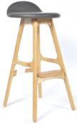 AFTER ERIK BUCH MODEL 61 CONTEMPORARY OAK AND LEATHER BAR STOOL