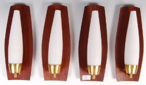 RETRO VINTAGE TEAK AND MILK GLASS WALL LIGHTS / SCONCES