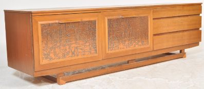 MID CENTURY TEAK WOOD AND COPPER DANISH SIDEBOARD CREDENZA