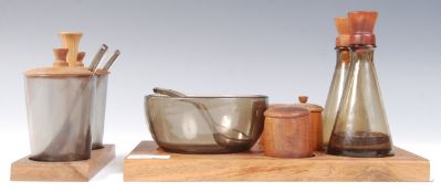 DANISH 1960'S VINTAGE TEAK AND GLASS TABLE WARE CONDIMENT SET