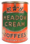 G.W.J. MEADOW CREAM TOFFEES VINTAGE SHOP ADVERTISING TIN