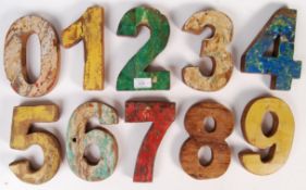 VINTAGE RUSTIC WOODEN CARVED AND PAINTED NUMBERS