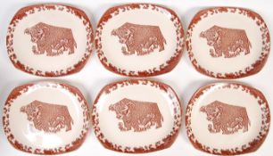 STAFFORDSHIRE ENGLISH IRONSTONE BROWN BULL RETRO STEAK PLATES