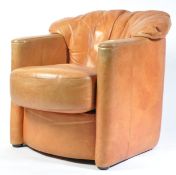 20TH CENTURY TAN LEATHER BUCKET / LOUNGE CHAIR / ARMCHAIR