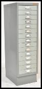 A 20th Century metal Bisley style Industrial fifteen drawer index filing cabinet raised on a