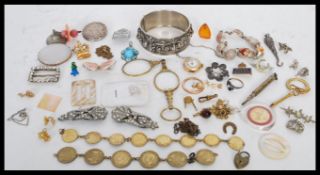 A selection of vintage costume jewellery to include a 9ct gold cocktail watch having a mother of