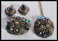 A vintage 20th Century Czech aurora borealis rhinestone demi parure set of costume jewellery
