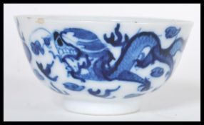 A late 18th / early 19th Century Chinese hand painted porcelain bowl having blue and white