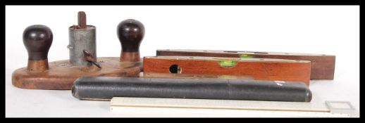 A vintage early 20th Century woodworking routing plane tool along with three Raybone wood and