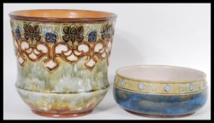 A Royal Doulton stoneware salt glazed planter with impressed marks 2952 along with a Royal Doulton