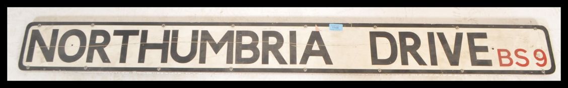 An original 20th century Industrial metal street sign for Northumbria Drive BS9 (Bristol) having