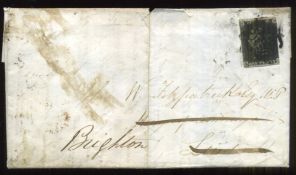 1d PENNY BLACK Ireland - Entire lettersheet from Ballinakill (Co Laois) with 1d Black having black