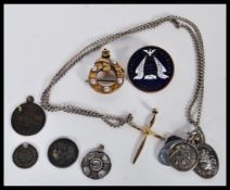 A collection of silver items to include coins and jewellery along with a 19th Century Victorian gilt