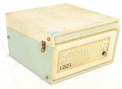 A vintage retro mid 20th century Dansette Bermuda four speed record player having a twin dial