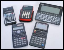 A group of vintage Scientific calculators to include a Psion series 3a, Elsi Mate EL-8005S, Casio