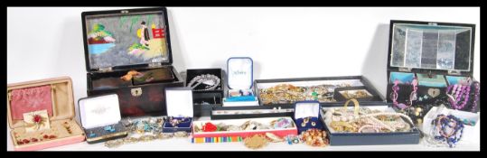 A collection of vintage costume jewellery to include a selection of rhinestone necklaces, pearl