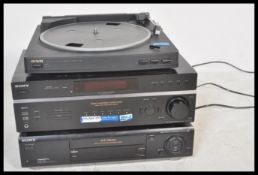 A three piece Sony hi fi system to include an awa Stereo Full Automatic Turntable System PX-E850,