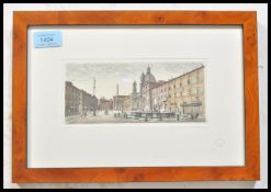 A 20th Century etching on paper by Gianni Raffaelli depicting PIazza Navona in Rome, hand coloured