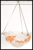 A vintage early 20th Century  mottled glass 1930's Art Deco ceiling light shade, the shade the