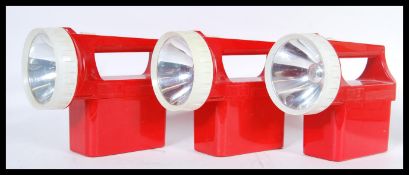 A set of three vintage Eveready hand lamp torches with original Eveready 6 volt batteries. Each in a