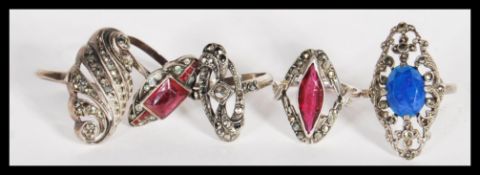 A collection of early 20th Century Art Deco rings to include a stamped 925 silver ring set with a