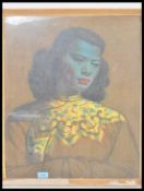 A vintage retro mid 20th century Vladimir Tretchikoff print on board of The Green Lady, also known