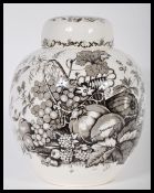 A 19th century Masons Victorian black and white transfer printed lidded ginger jar in the Fruit