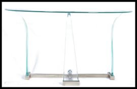 A 20th Century contemporary glass demi-lune console table retailed by John Lewis, the demi-lune