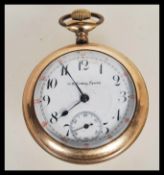 A gold plated 20th Century Special pocket watch having an open face with a white enamelled dial with