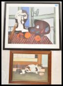 A framed Pablo Picasso poster of ' Bust and Palette ' (1925) along with a oil on canvas painting