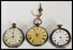 A collection of three vintage 20th Century silver open face pocket watches having white enamelled