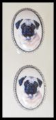 A pair of stamped 925 silver gentleman's cufflinks having oval panels depicting pugs. Weight 9.4g.
