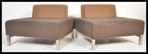 A pair of contemporary modern modular seating sofa / chairs in the manner of Orange Box furniture