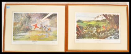 A pair of signed limited edition comic golf prints by Danny Byre comprising of Off Putting Shot