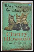A vintage early 20th century Industrial advertising sign for Cherry Blossom Shoe Polish depicting
