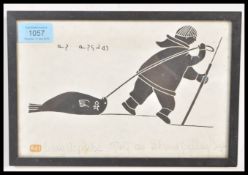 Henry Napartuk (1932-1985) - A 20th Century block print on paper entitled ' Eskimo Pulling Seal ' by