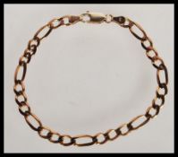 A 9ct gold belcher link bracelet with lobster clasp being stamped 9k. Length 22cms / weight 7.7g.