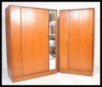 Austinsuite - A pair of stunning 1960's retro vintage teak wood and tambour fronted wardrobes