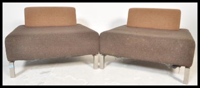 A pair of contemporary modern modular seating sofa / chairs in the manner of Orange Box furniture