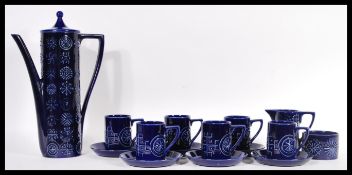 A retro 20th Century Portmeirion coffee service in the Blue Totem pattern consisting of coffee