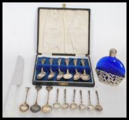 A group of hallmarked silver and other spoons to include a cased set of six hallmarked spoons by