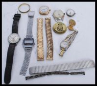 A collection of vintage watches to include a gold plated watch in a square case, a Lanco watch, a