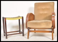 An early 20th Century Art Deco bentwood armchair, upholstered velour seat pad and backrest, bentwood