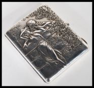 An early 20th Century silver hallmarked Russian cigarette case having an embossed design of a