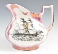 19TH CENTURY SUNDERLAND LUSTRE FLYING CLIPPER JUG.