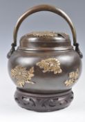JAPANESE MEIJI PERIOD PORTABLE BRONZE INCENSE BURNER