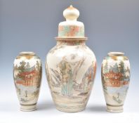 A GROUP OF THREE JAPANESE MEIJI PERIOD SATSUMA VASES.